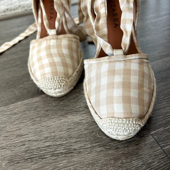 Altuzarra Stevie Checked Espadrille Wedges Gingham‎ Wrap Tie High Heel Size 6.5 - Picture 9 of 16